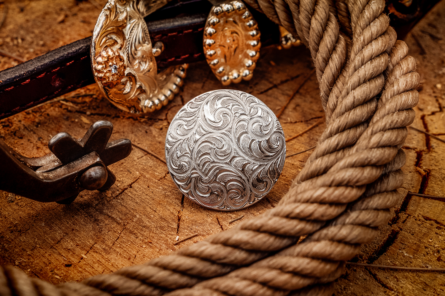 Engraved Sterling Silver Concho - Conchos Gallery 1